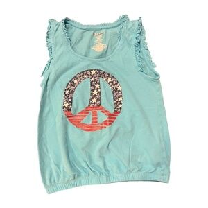 Old Navy Girls Peace Sign Tank Top Size S 6-7 Ruffle Sleeve Blue